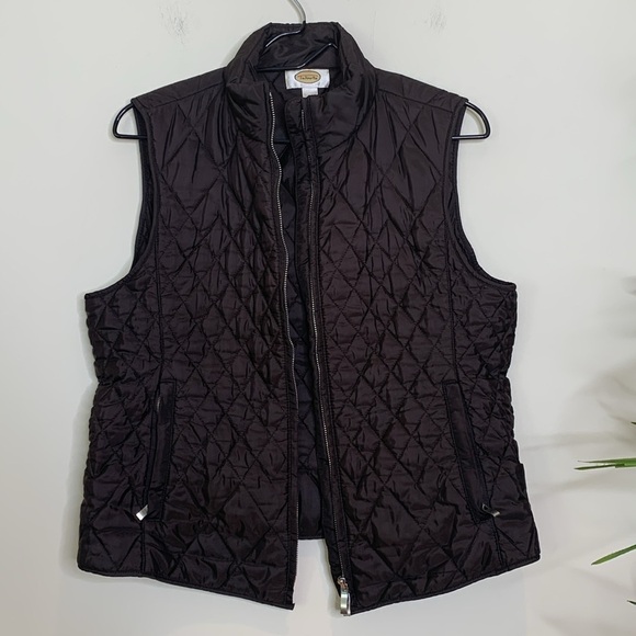 Talbots | Brown Full Zip 3 Pocket Quilted Puffer Vest Jacket Medium - Picture 1 of 14